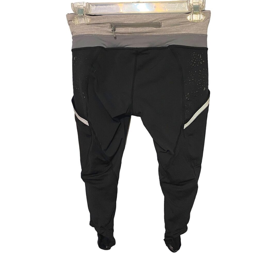 Lululemon Run A Marathon Cropped Leggings Black Reflective Pockets Womens Size 4 - Picture 2 of 9